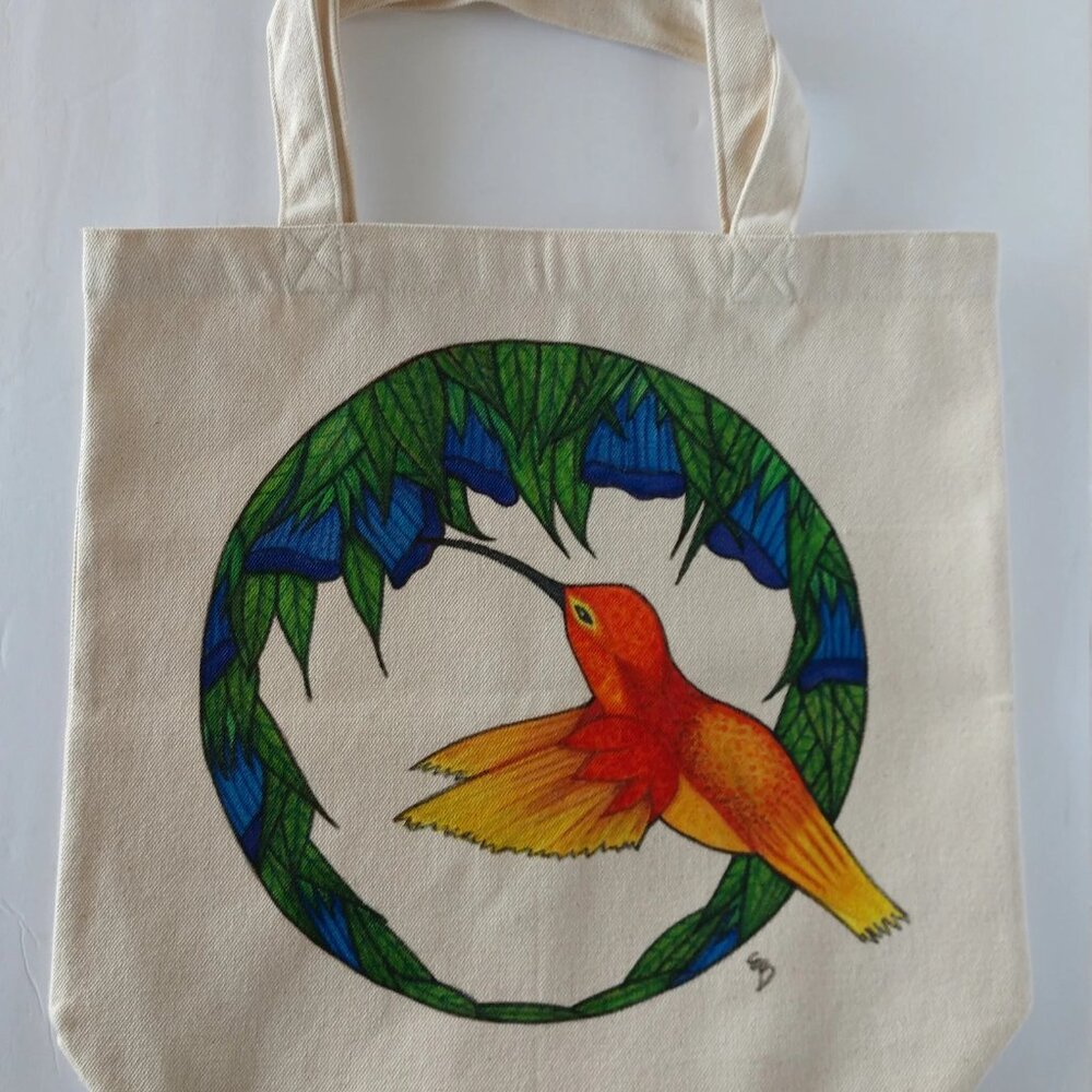 Hand-Painted Hummingbird Tote Bag : Floral Garden Reusable Canvas Bag  NWT - Picture 6 of 15